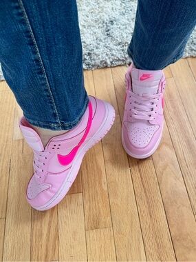 Nike Triple Pink Dunk Low Sneakers with Hot Pink Swoosh